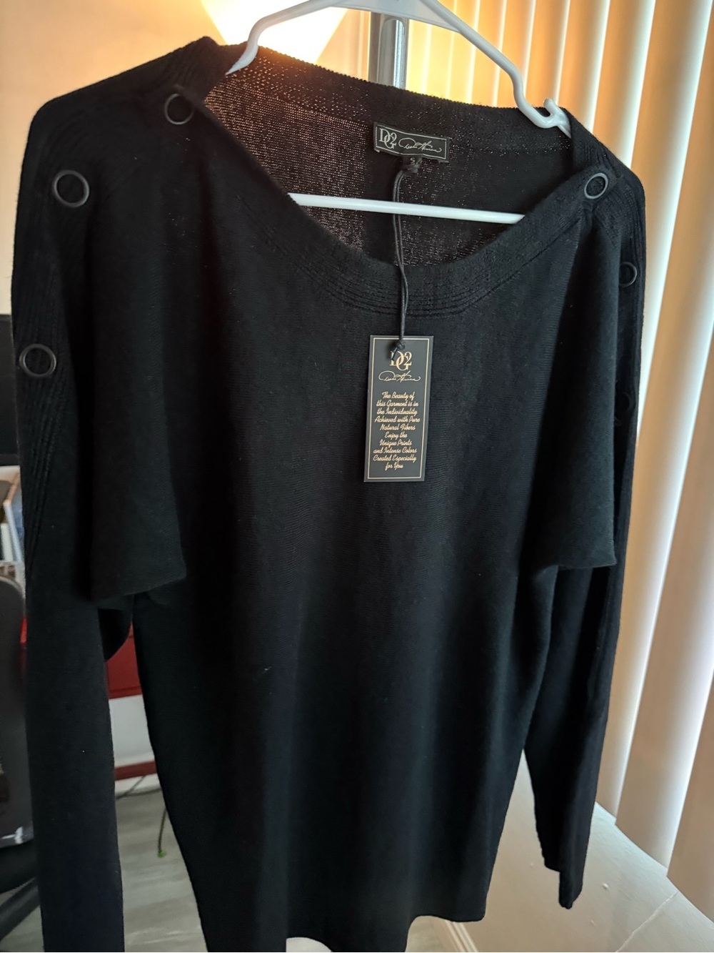 DG2 by Diane Gilman Black Crewneck Sweater with Grommet Detail